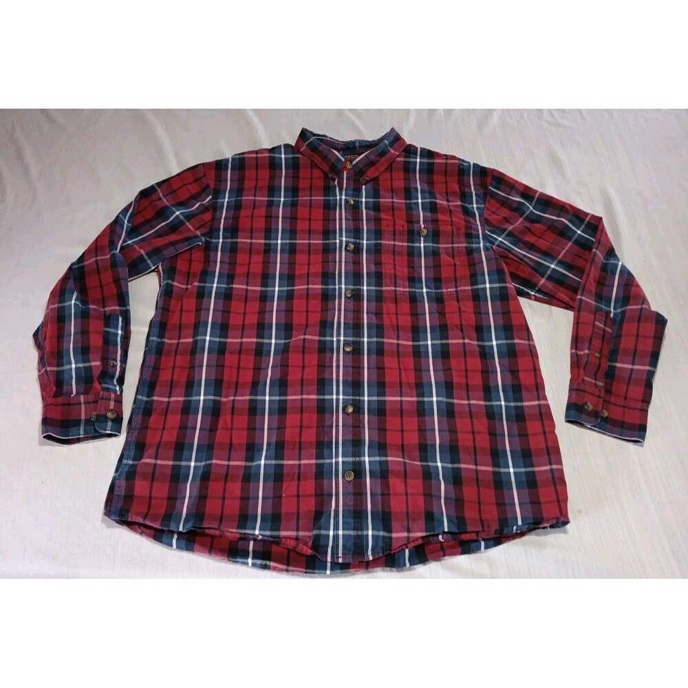 CE Schmidt Men's Workwear Plaid  100% Cotton Long Sleeve Shirt Sz XL Red Blue